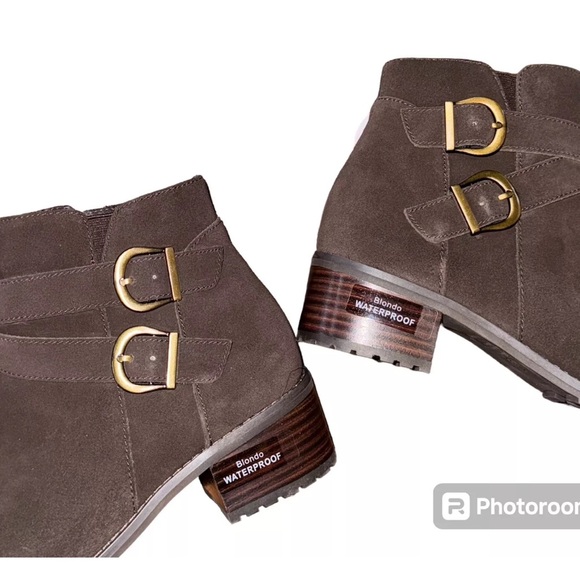 BLONDO Stacy Waterproof Ankle Boot 8.5 M Brown Suede Double Buckle B7314-205 NIB - Picture 6 of 12